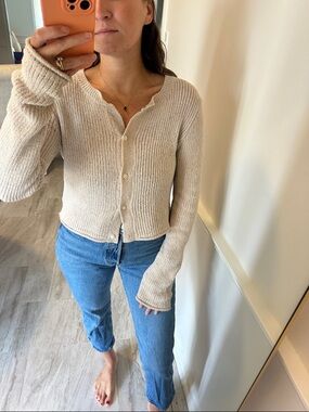 Beige long sleeve button down cardigan